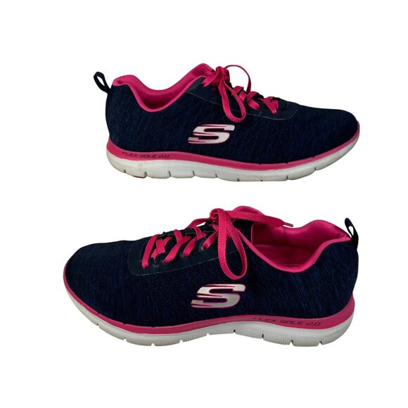Skechers Womens Flex Sole 2.0 Navy Pink Athletic Shoes Sz 9 Memory Foam Comfort - Picture 1 of 13